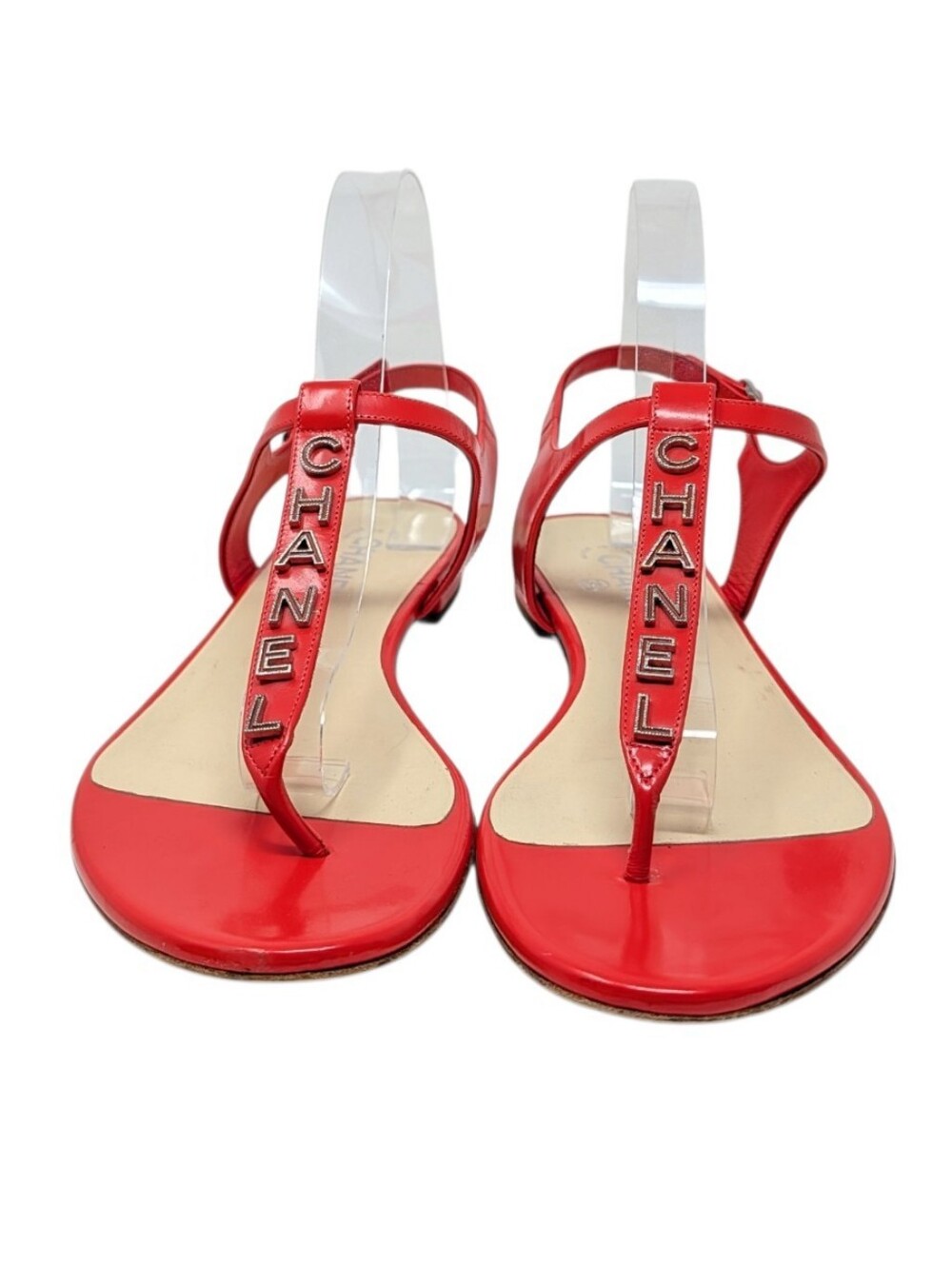 Chanel Red "CHANEL" Logo Slingback T-Strap Thong Sandals Size EU 41 - Picture 2 of 15